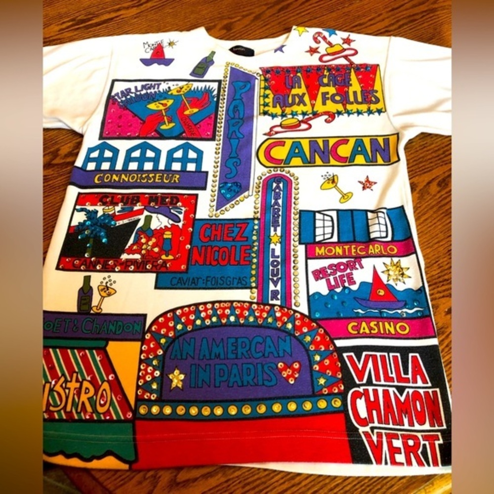 Vintage 90s France Scene Tee Shirt Rhinestones